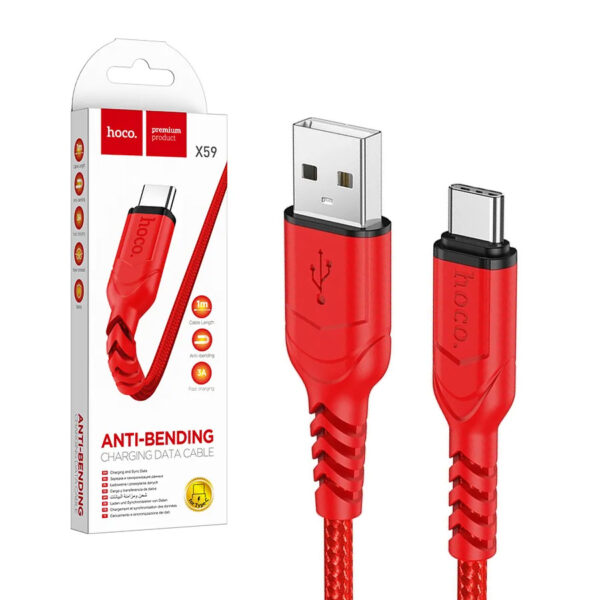 Cable USB HOCO - Type C 3A VICTORY X59 1 meter red 6931474744937