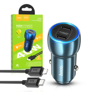 Car charger HOCO 2x Type C + Cable Type C to iPhone Lightning 8-pin PD 40W Z48 blue 6931474795021