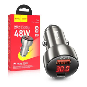 Car charger HOCO USB QC 3.0 + Typ C PD 48W Leader Z50 metal grey 6931474798756