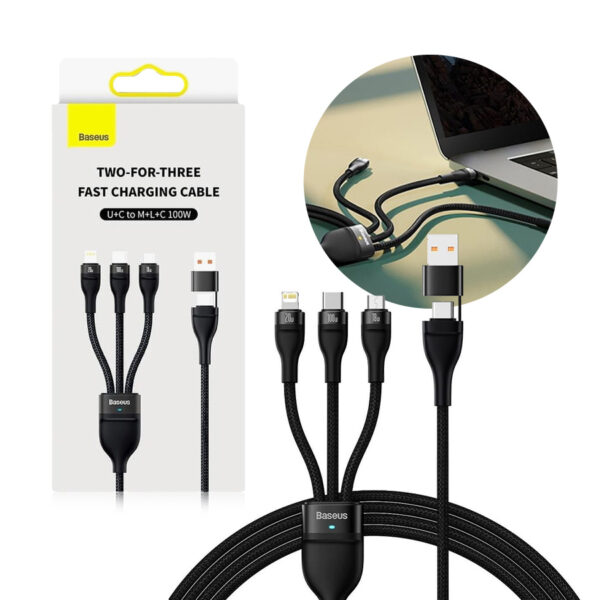 Cable USB Baseus Flash Series II Type C/ Type A - Type C/ Lightning/ micro USB 100W 1.2 m black (CASS030101) 6932172608743