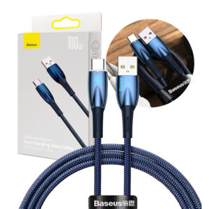 Cable Baseus Glimmer Series quick charge USB-A - USB-C 100W 480Mb/s 1m blue 6932172617974