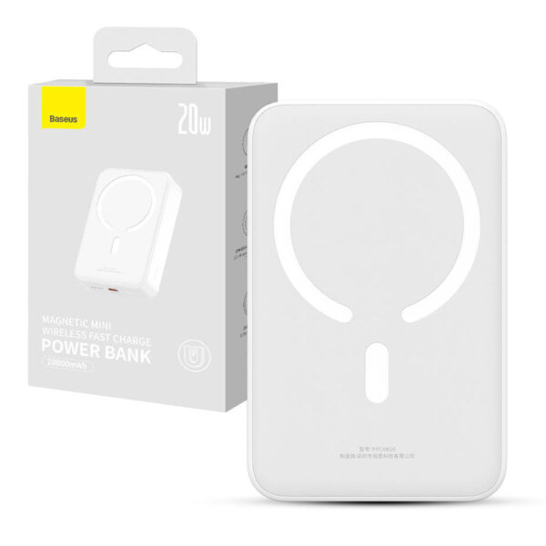 Power bank Baseus Magnetic Mini 20000 mAh 20W + cable USB-C / USB-C white 6932172628796