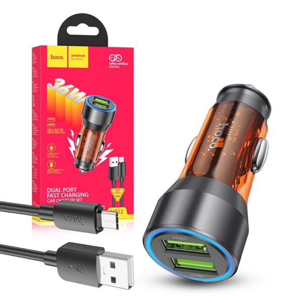 !!!best price!!! Car charger HOCO 2 xUSB QC 18W + Cable USB to Micro NZ12 orange 6942007615303