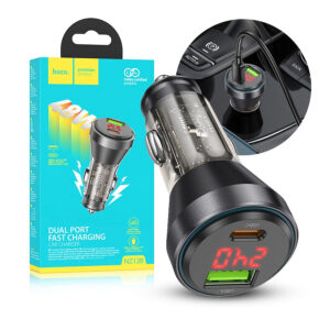 Car charger HOCO USB QC 18W + Type C 30W with LCD + Cable Typ C to Lightning PD48W NZ12B black 6942007615419