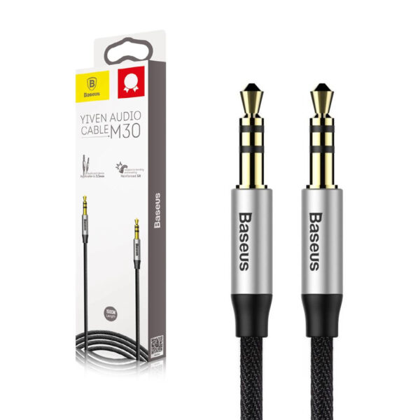 Cable audio Baseus Yiven M30 jack 3,5 mm - jack 3,5 mm 1,5 m silver-black 6953156257207