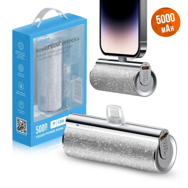 Power bank VEGER PlugOn 5000mAh Lightning 8-pin PD 12W (W0573P) silver 6970453558523