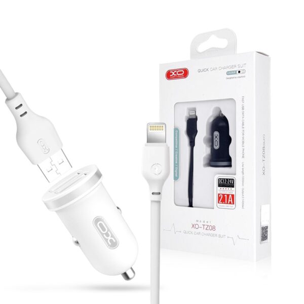 CAR CHARGER XO TZ08 2x USB 2,1A + cable Lightning white 6920680863198