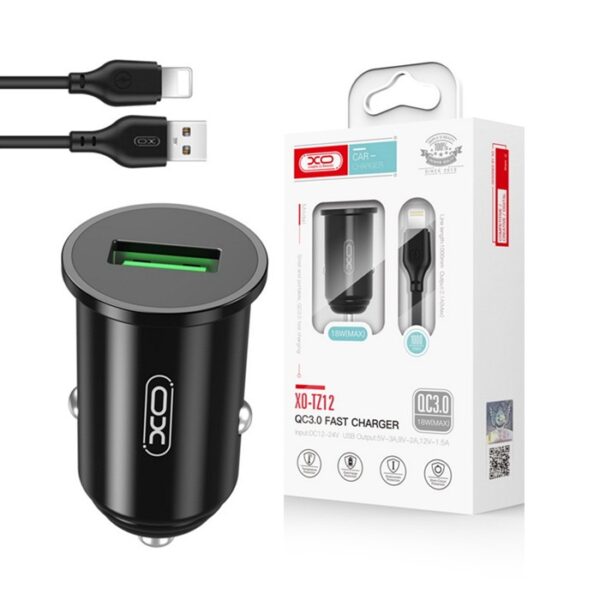 CAR CHARGER XO TZ12 QC 3.0 18W 1x USB + cable Lightning black 6920680877317