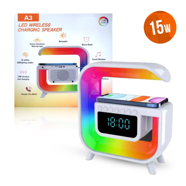 Wireless fast charging station speaker SQUARE 15W with RGB alarm clock