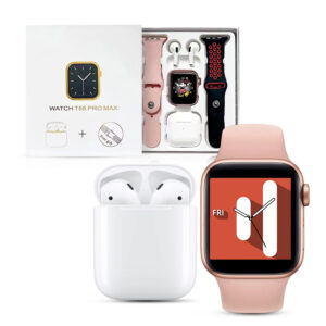 Smart Watch T55 Pro Max earphones and smart watch strap pink