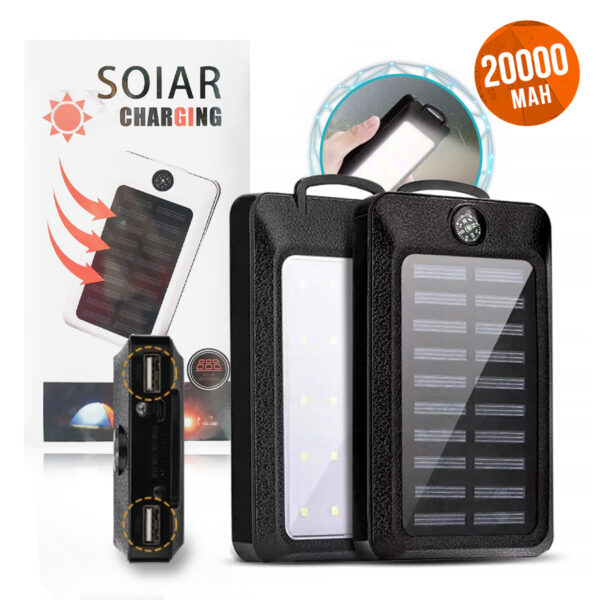 Solar Power Bank 20000mah with LED flashlight and compass