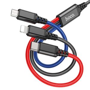 Cable USB HOCO 3in1 iPhone Lightning 8-pin + Micro + Type C X76 black/red/blue 6931474768636