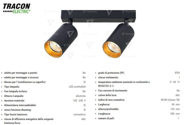 TRACON ELECTRIC PORTALAMPADA DASOFFITO NERO/ORO MAX2x35W SPGU10MA2GB