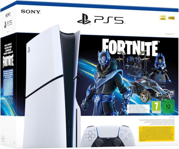 PS5 Console 1TB Standard Slim White Cobalt Star Fortnite Bundle ITA - immagine 3