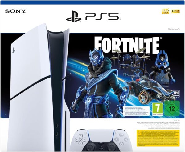 PS5 Console 1TB Standard Slim White Cobalt Star Fortnite Bundle ITA