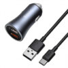 Car Charger Baseus Golden Contactor Pro Dual, 40W, 3A, 2 x USB-A, with USB-C Cable, Grey TZCCJD-A0G - immagine 2