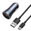 Car Charger Baseus Golden Contactor, 40W, 5A, 1 x USB-A - 1 x USB-C, with USB-C Cable, Grey TZCCJD-0G