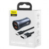 Car Charger Baseus Golden Contactor Pro Dual, 40W, 3A, 2 x USB-A, with USB-C Cable, Grey TZCCJD-A0G